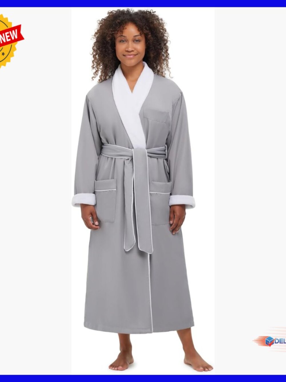 Plush Lined Microfiber Robe with Pockets, Unisex Resort Spa Style